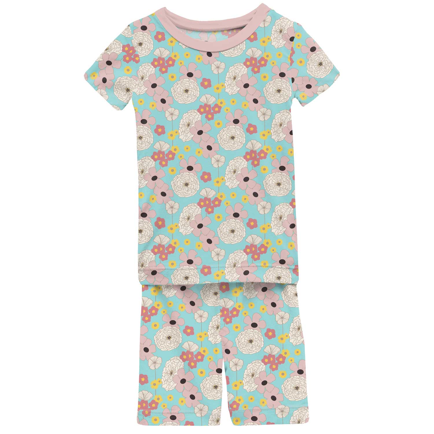 KicKee Pants Short Sleeve Pajama Set with Shorts - Summer Sky Flower Power