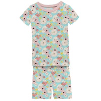 KicKee Pants Short Sleeve Pajama Set with Shorts - Summer Sky Flower Power