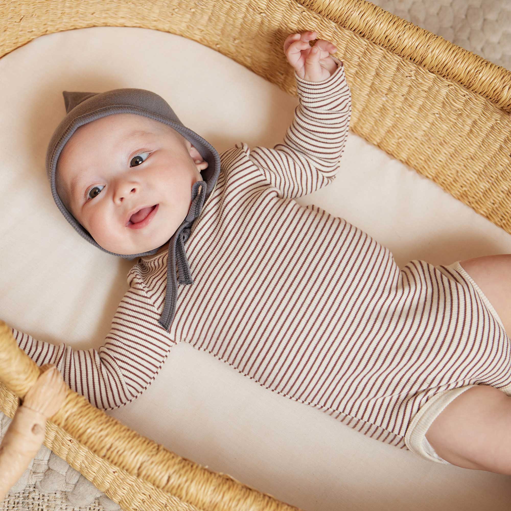 Quincy Mae Organic Ribbed Long Sleeve Bodysuit - Plum Stripe