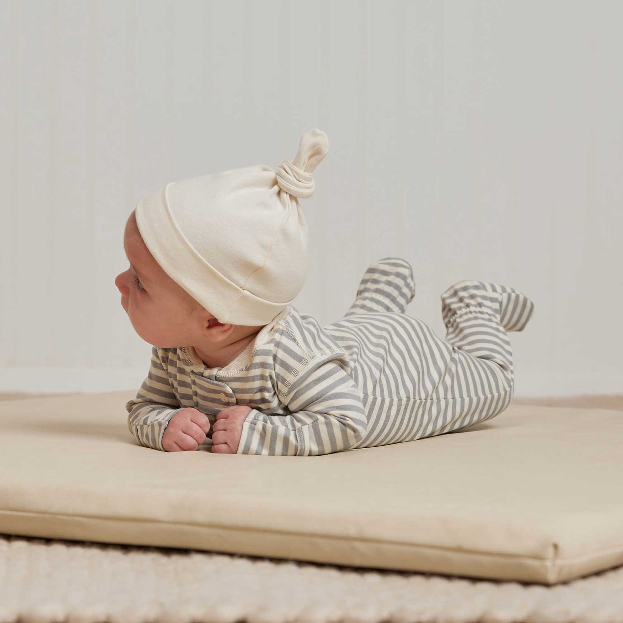 Quincy Mae Organic Zip Long Sleeve Sleeper Footie - Dusty Blue Stripe