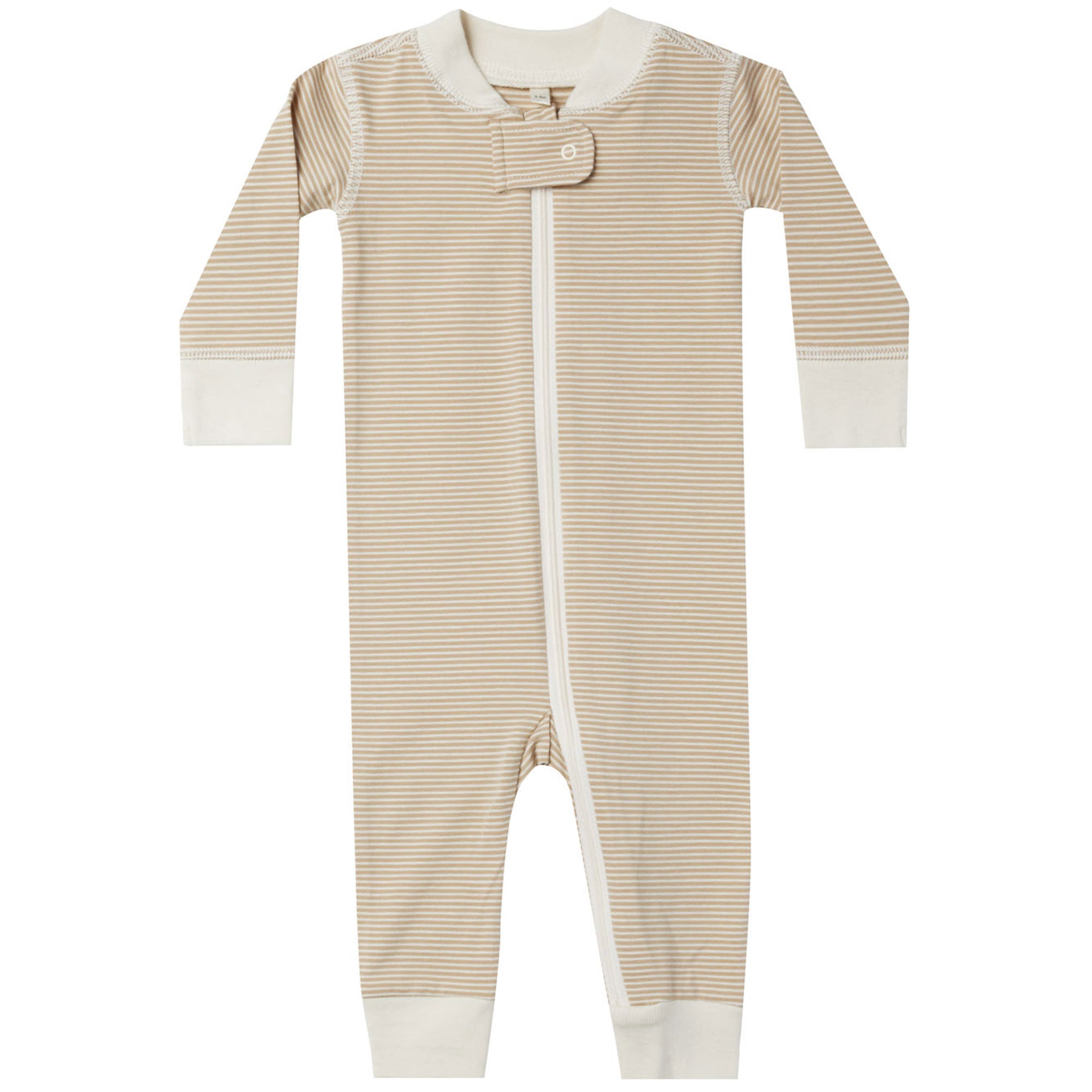 Quincy Mae Organic Zip Long Sleeve Sleeper - Latte Micro Stripe