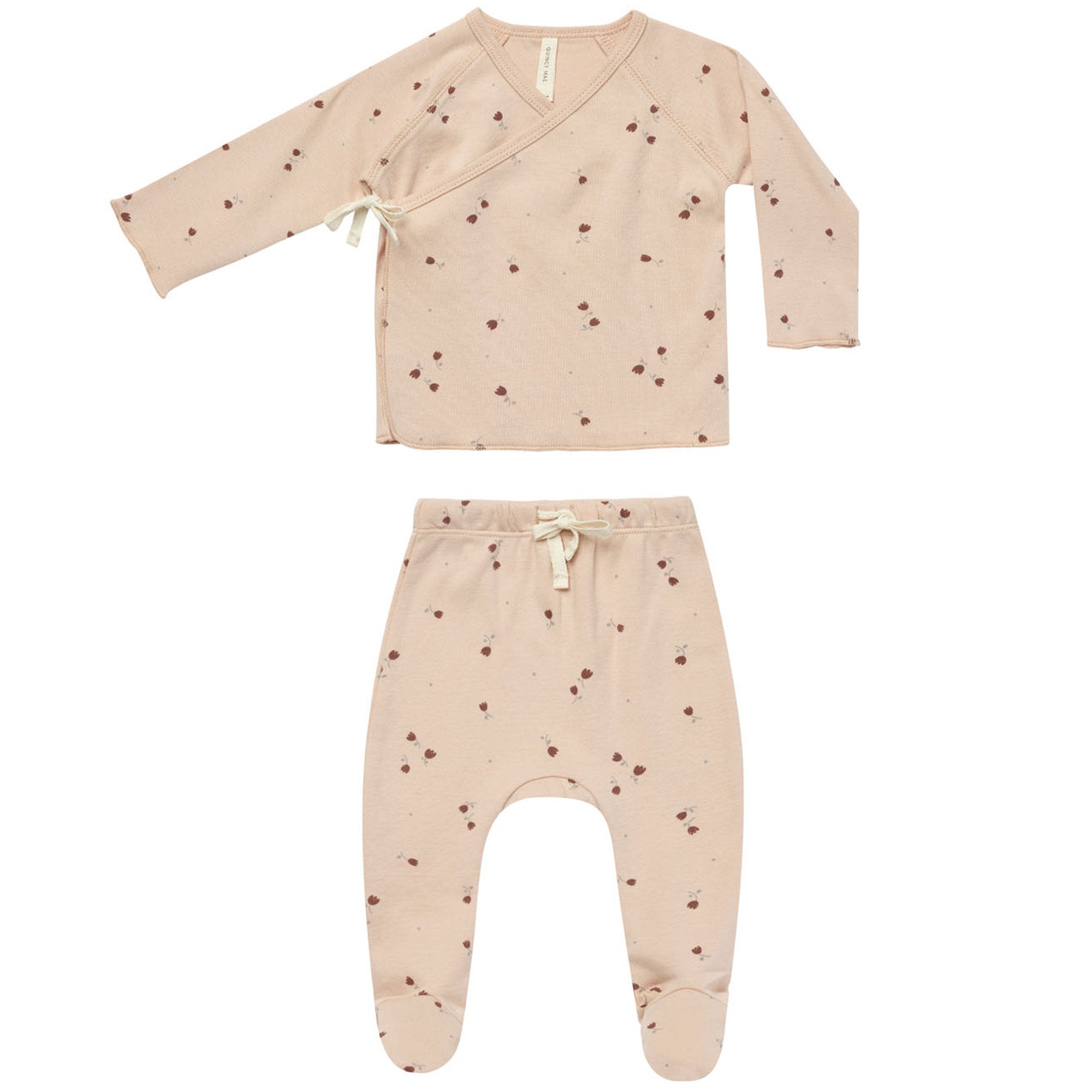 Quincy Mae Organic Wrap Top + Footed Pant Set - Tulips