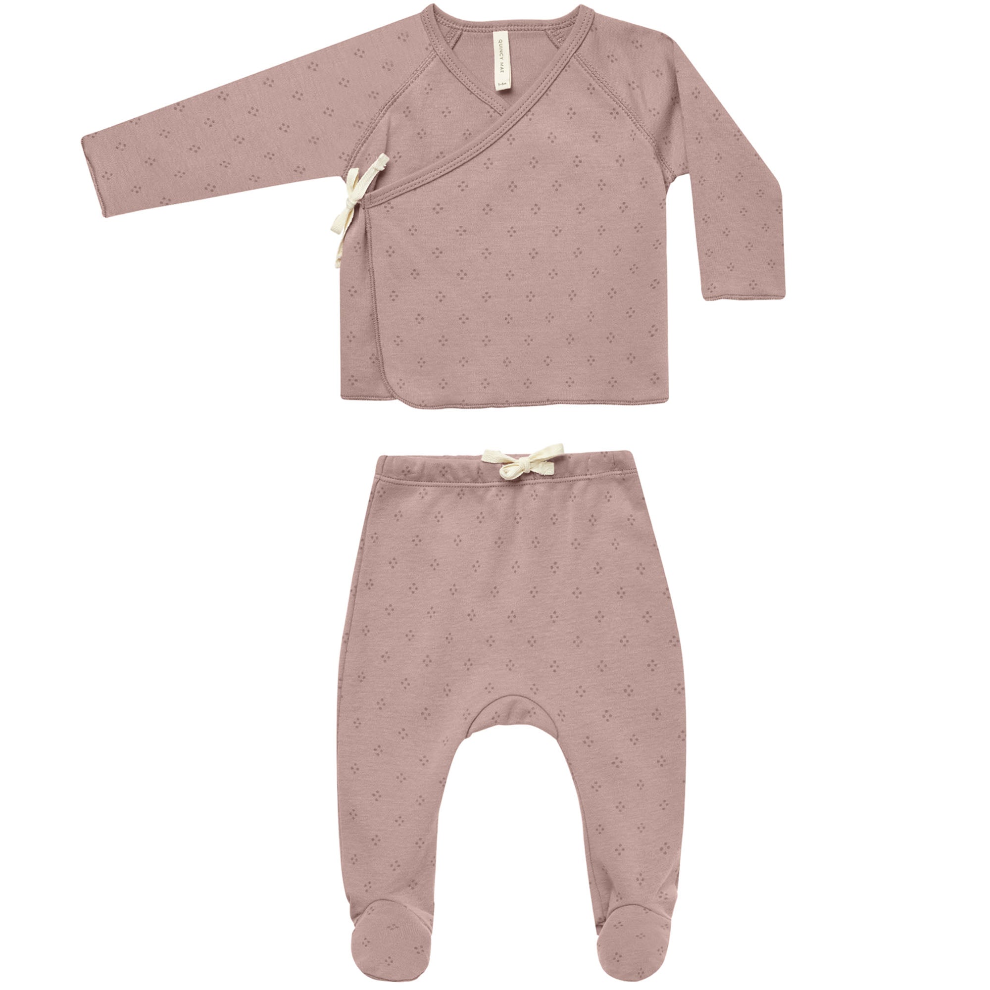 Quincy Mae Organic Wrap Top + Footed Pant Set - Dotty