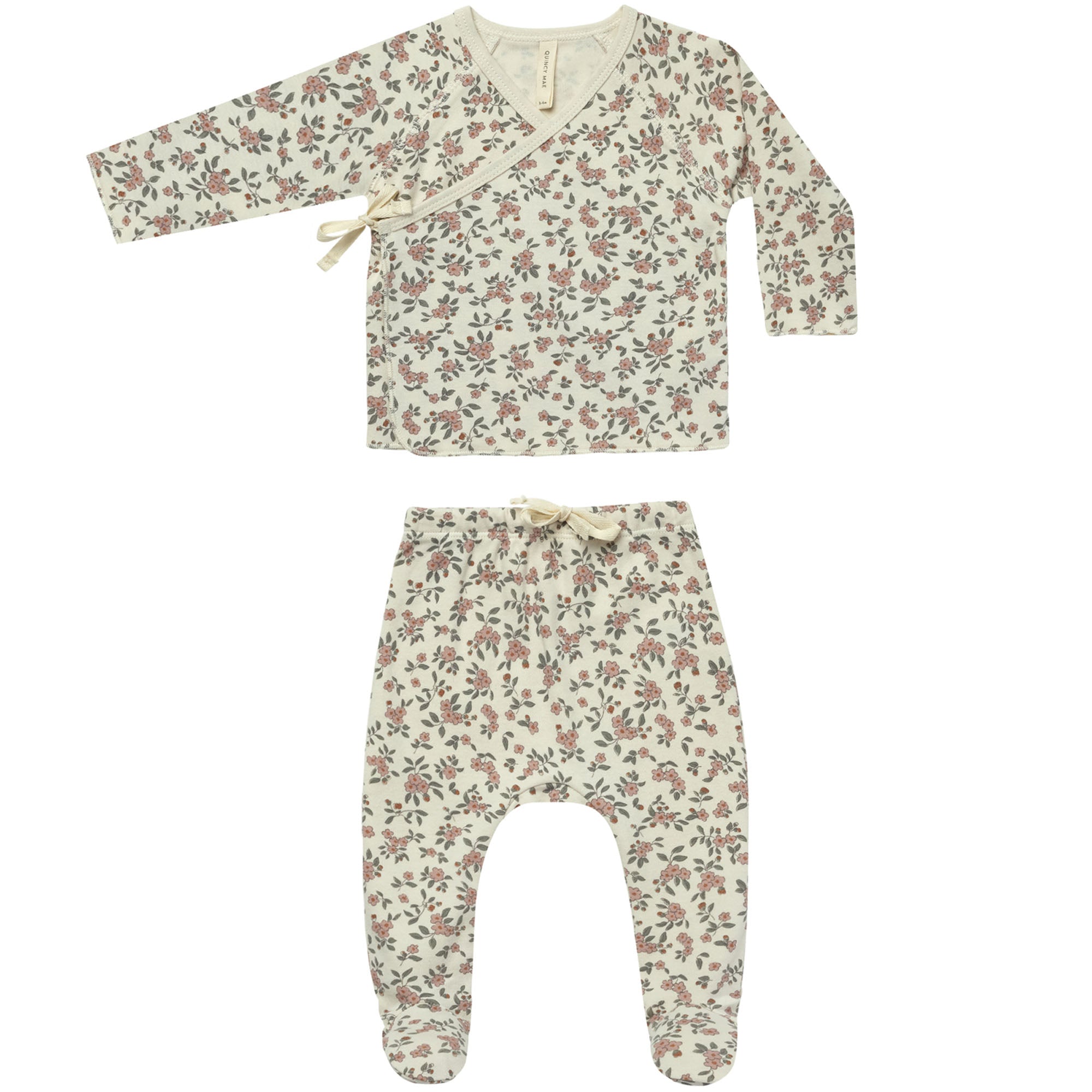 Quincy Mae Organic Wrap Top + Footed Pant Set - Meadow