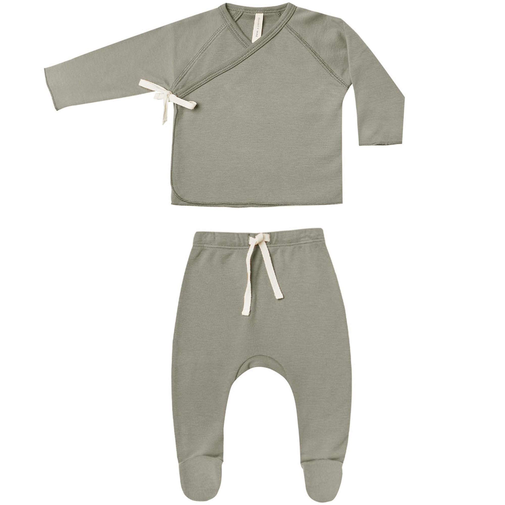 Quincy Mae Organic Wrap Top + Footed Pant Set - Basil