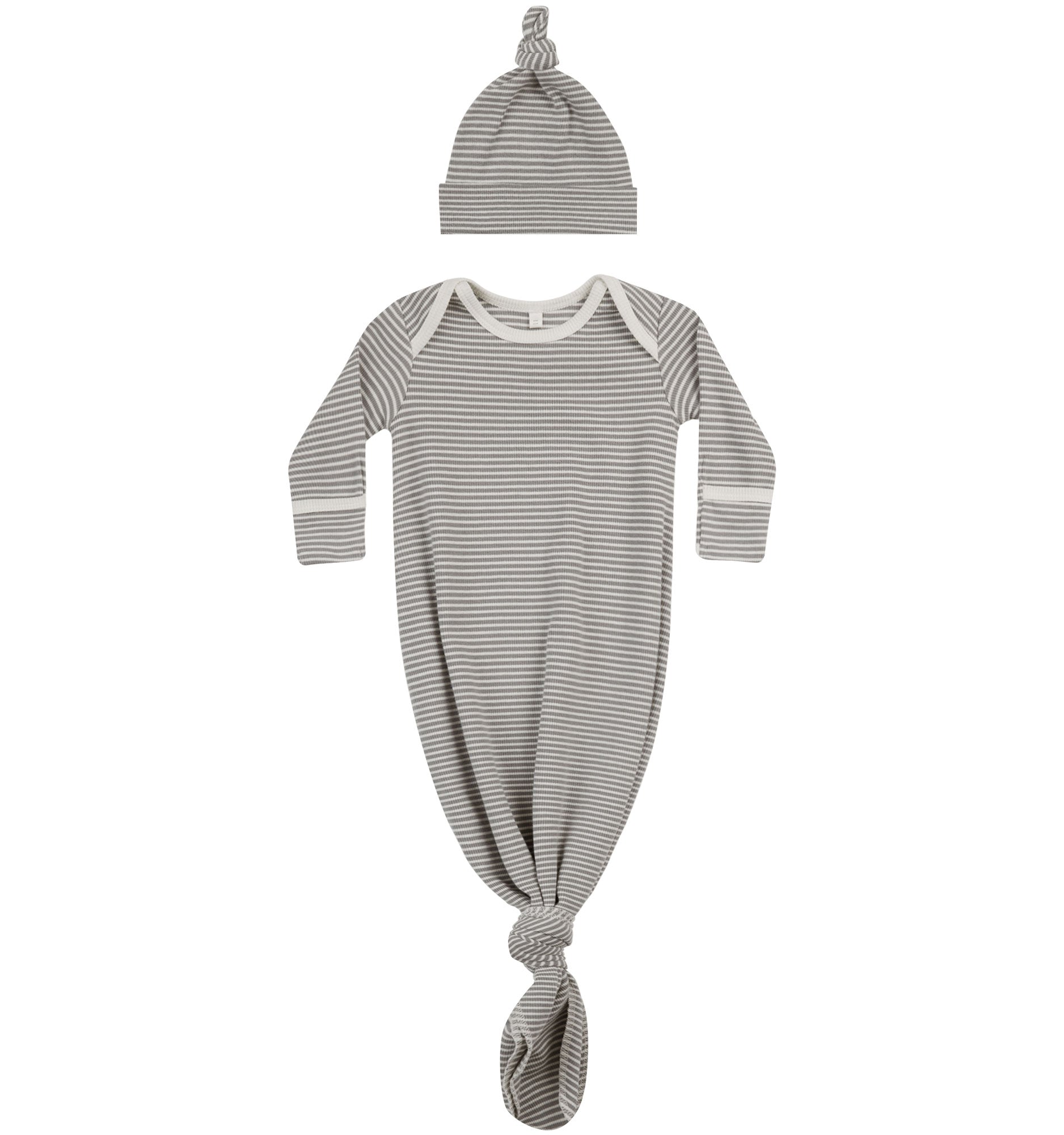 Quincy Mae Organic Knotted Baby Gown + Hat Set | Lagoon Micro Stripe