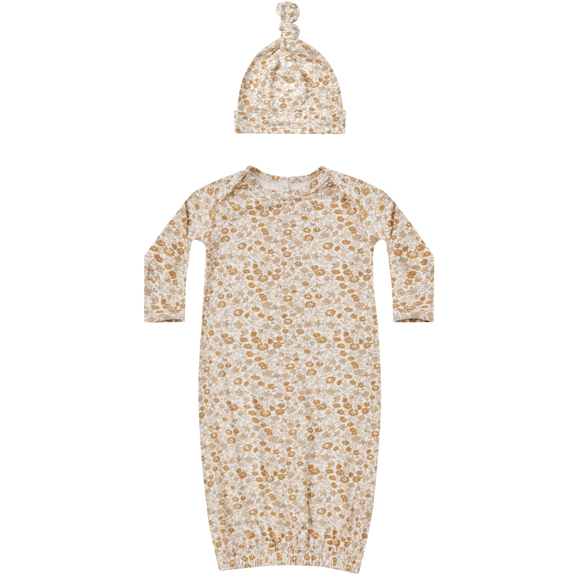 Quincy Mae Bamboo Knotted Baby Gown + Hat Set | Marigold