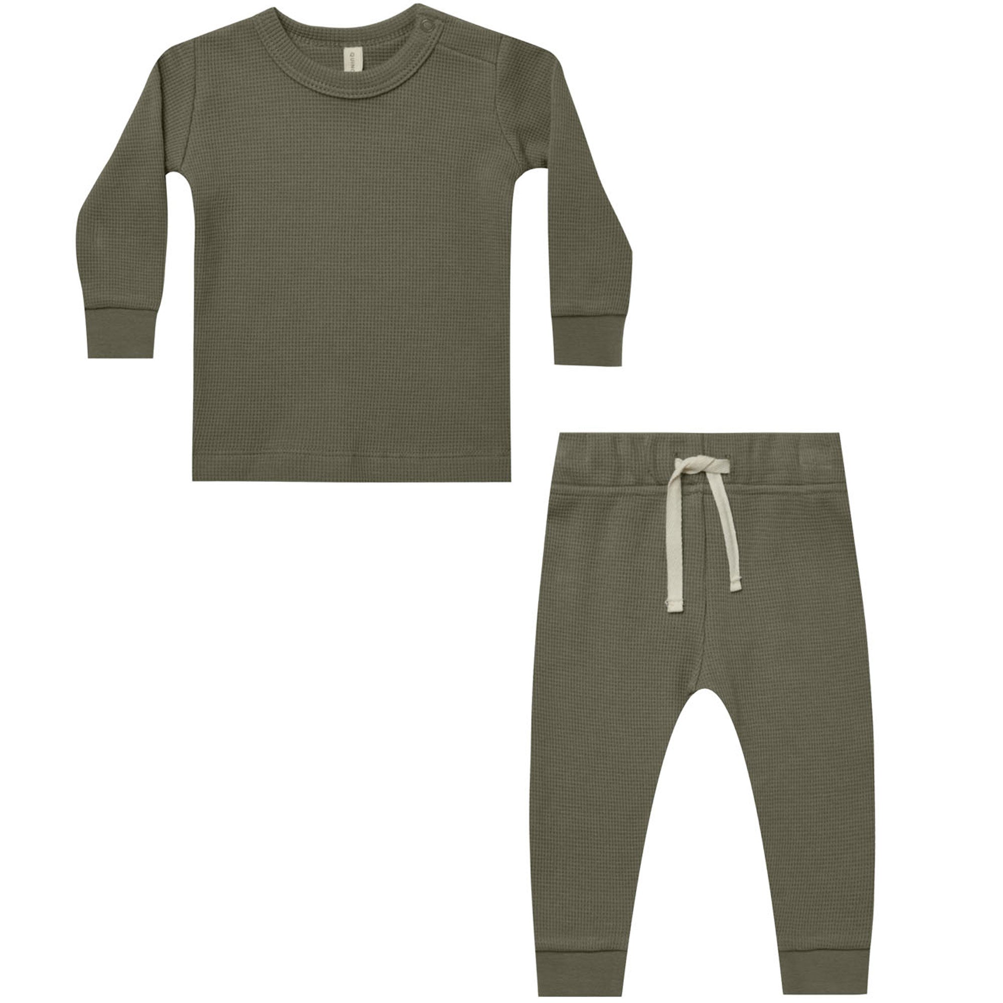 Quincy Mae Waffle Top + Pant Set - Forest