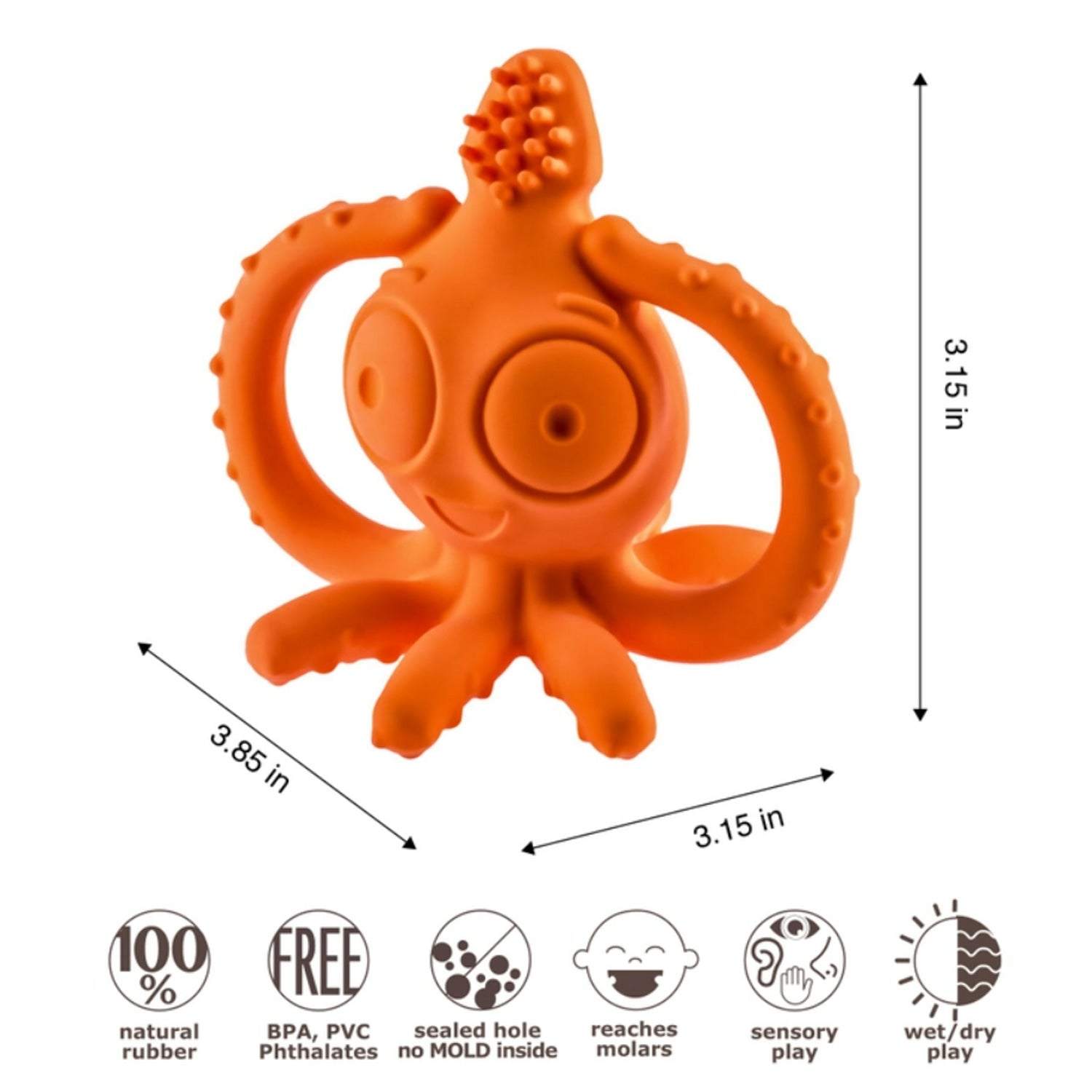 CaaOcho Pure Natural Rubber Sqwiddle the Squid Teether Gum Massager