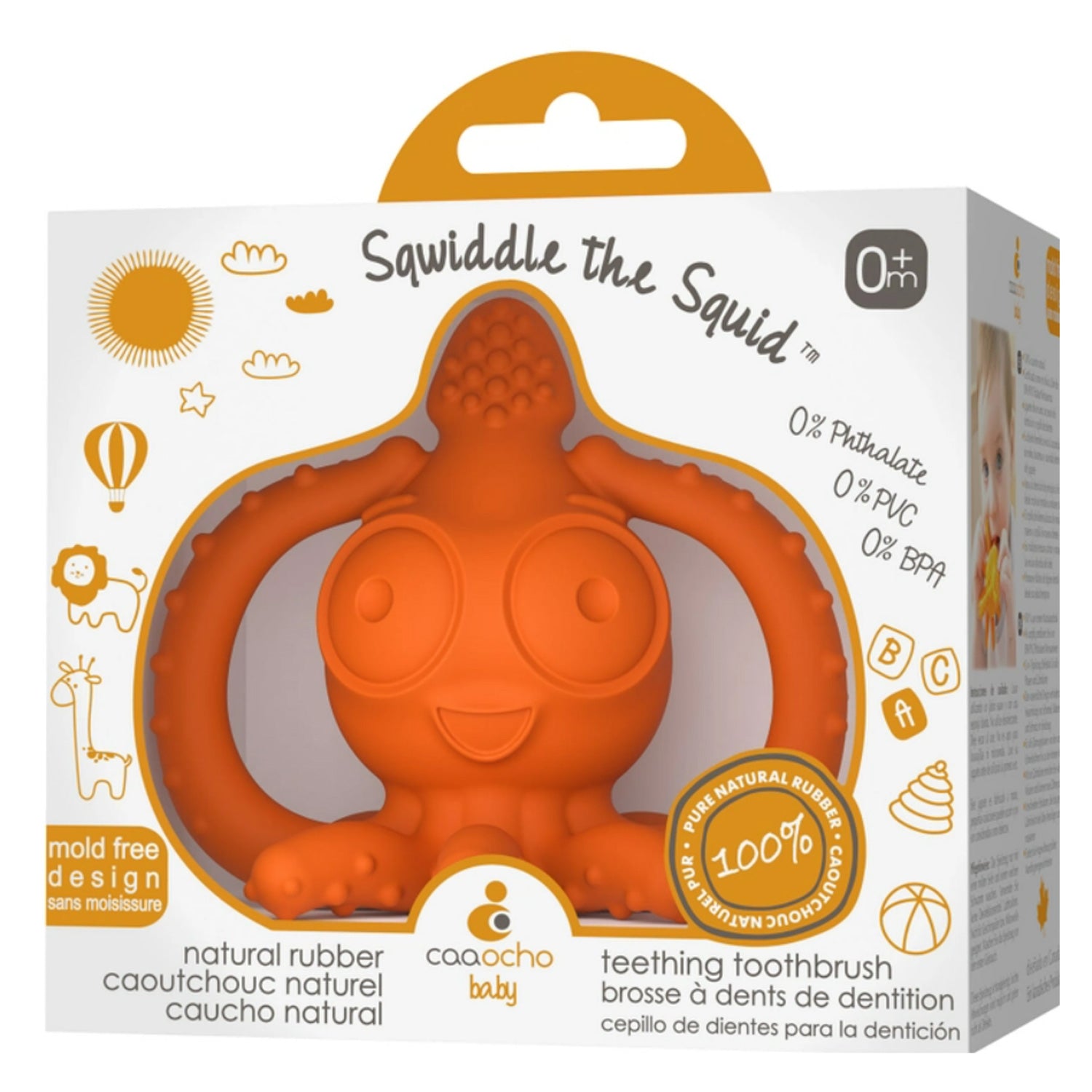 CaaOcho Pure Natural Rubber Sqwiddle the Squid Teether Gum Massager