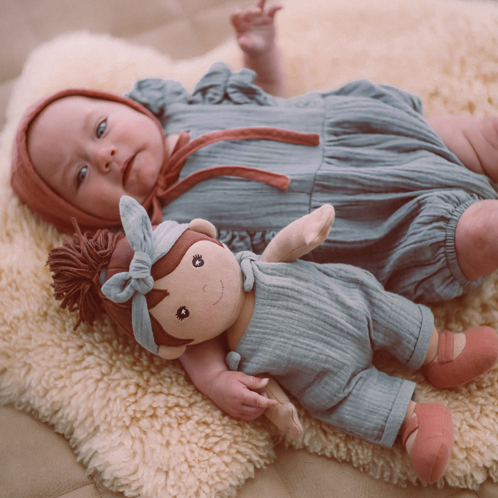 Apple Park Kids Organic Cotton Doll - Paloma in Teal Muslin