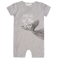 FIRSTS by Petit Lem Organic Baby Short Sleeve Playsuit Catch of the Day Gray