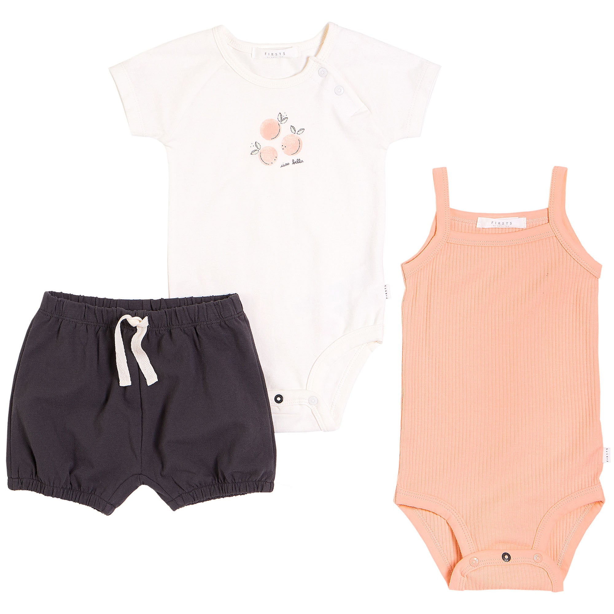 FIRSTS by Petit Lem Organic Baby Summer Outfit Set (3-Piece) - Peaches