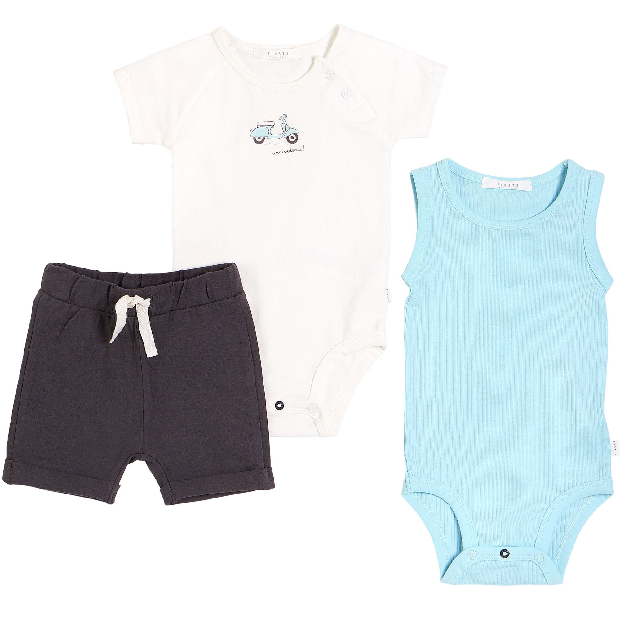 FIRSTS by Petit Lem Organic Baby Summer Outfit Set (3-Piece) - Motorino