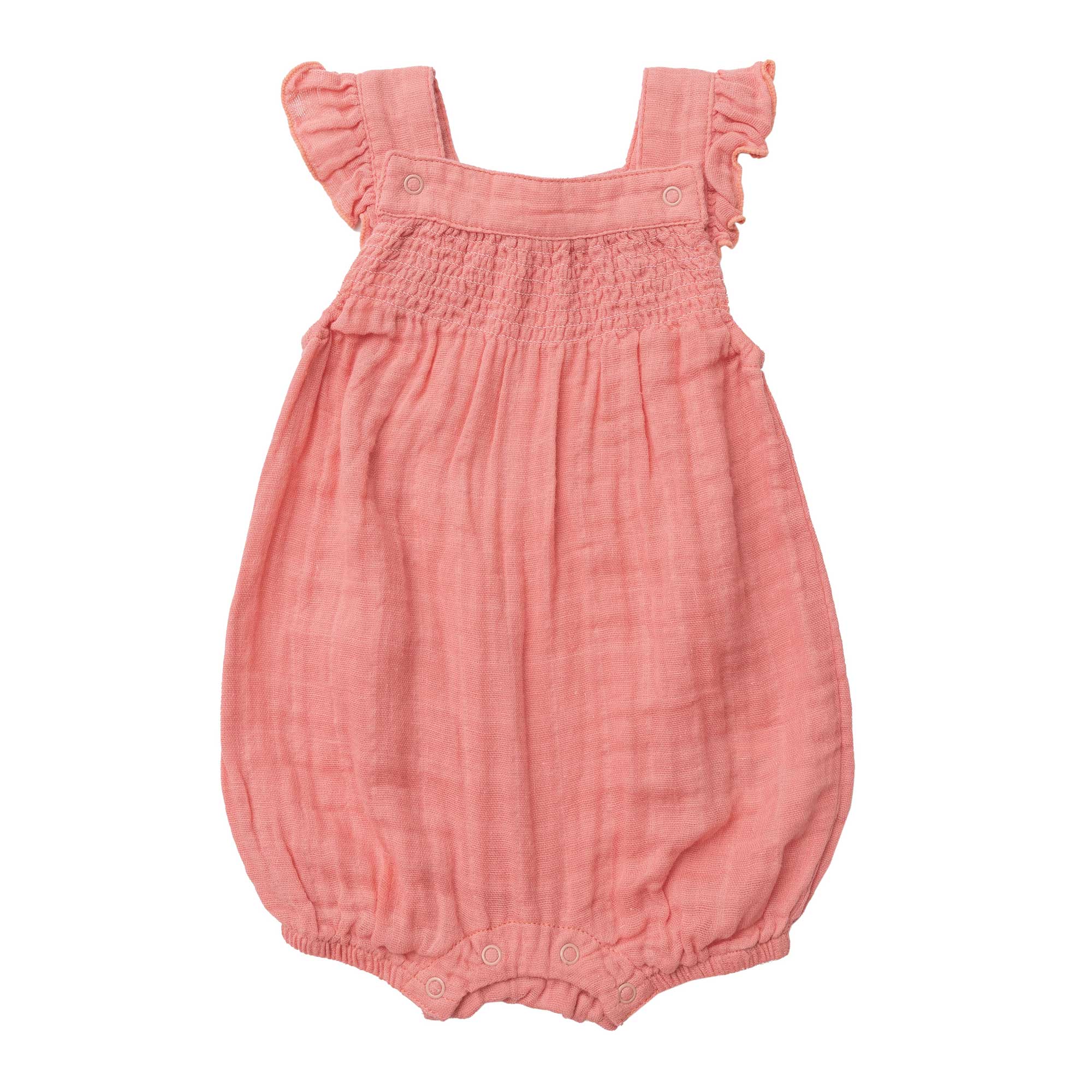 Angel Dear Organic Muslin Smocked Front Overall Shortie - Summer Rose