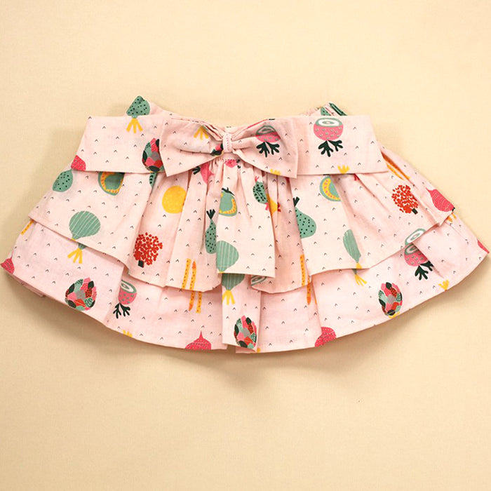 Viverano Organics Baby Girls Two Tier Skirt with Bow - Veggie Salad