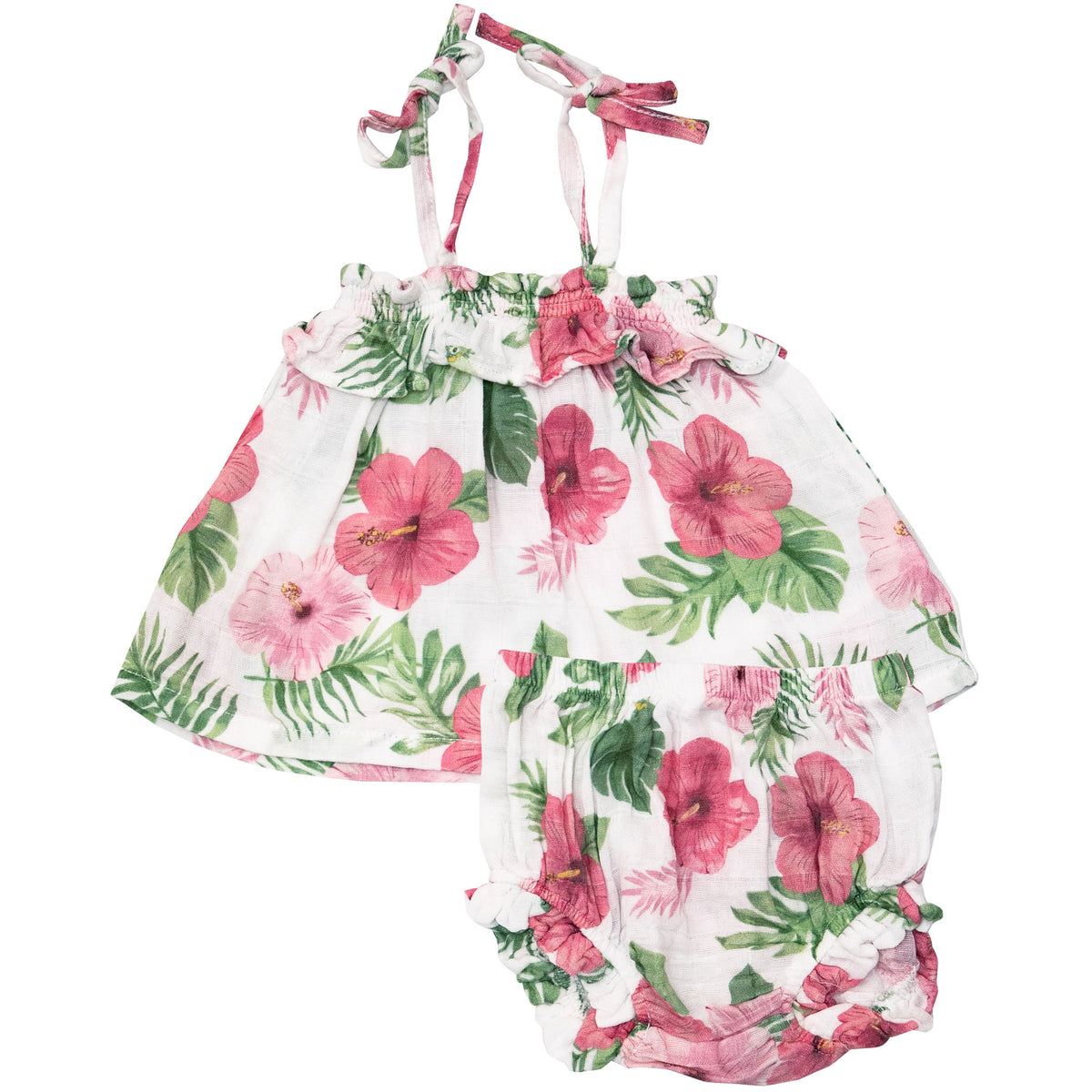 Angel Dear Organic Muslin Ruffle Top & Bloomer Set - Hibiscus