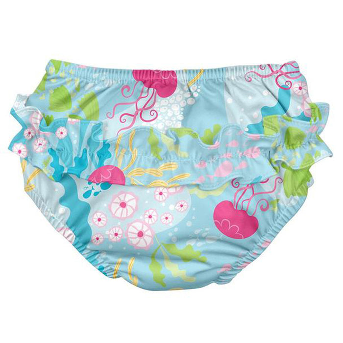 Ruffle Snap Reusable Swimsuit Diaper - Aqua Coral Reef