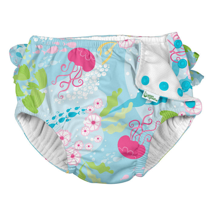 Ruffle Snap Reusable Swimsuit Diaper - Aqua Coral Reef