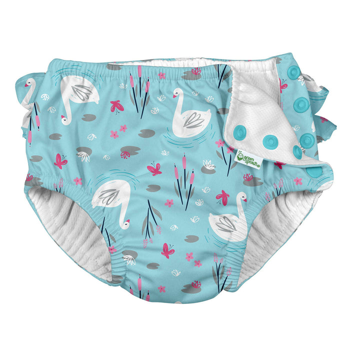 Ruffle Snap Reusable Swimsuit Diaper - Light Aqua Swan