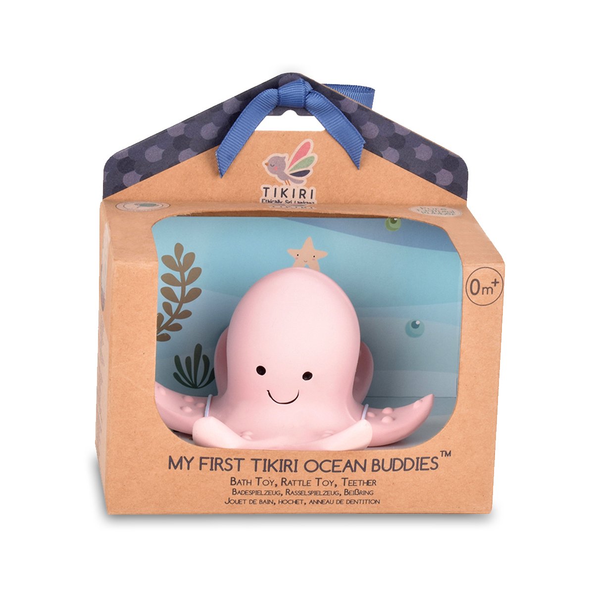 Tikiri Toys Natural Rubber Teether, Rattle & Bath Toy - Octopus