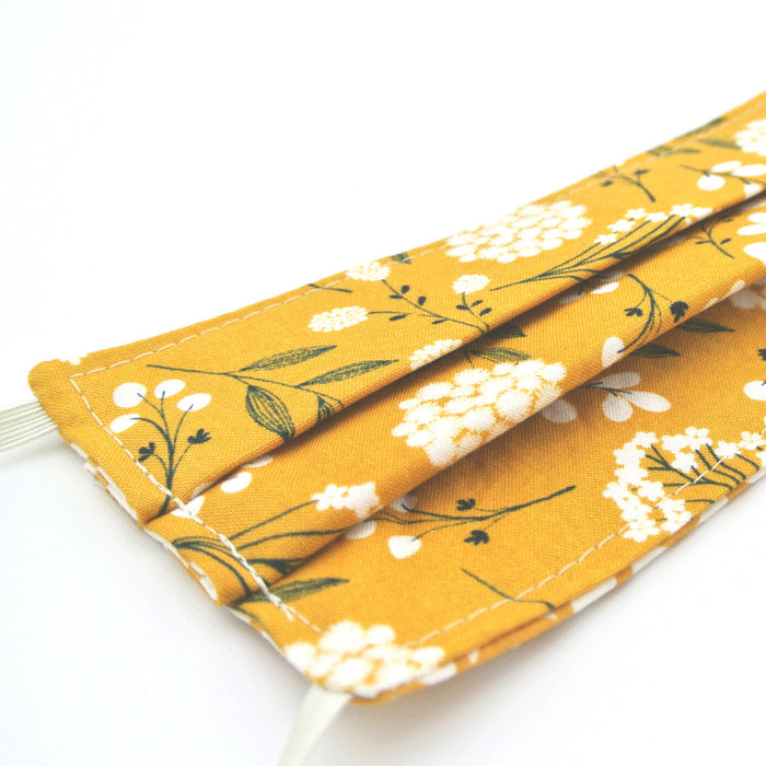 Reusable Face Mask with Filter Pocket - Mustard Floral 