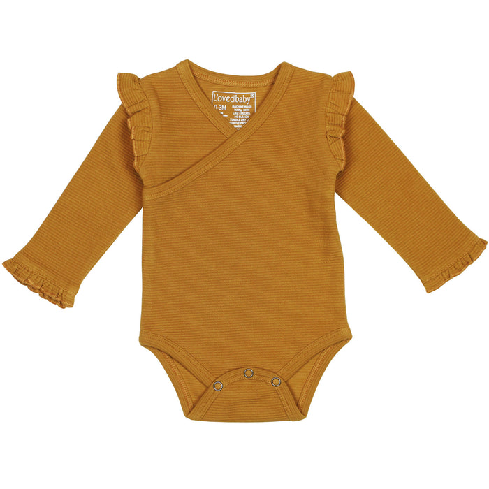 L'ovedbaby Organic Corduroy Ruffle Wrap Bodysuit - Butterscotch