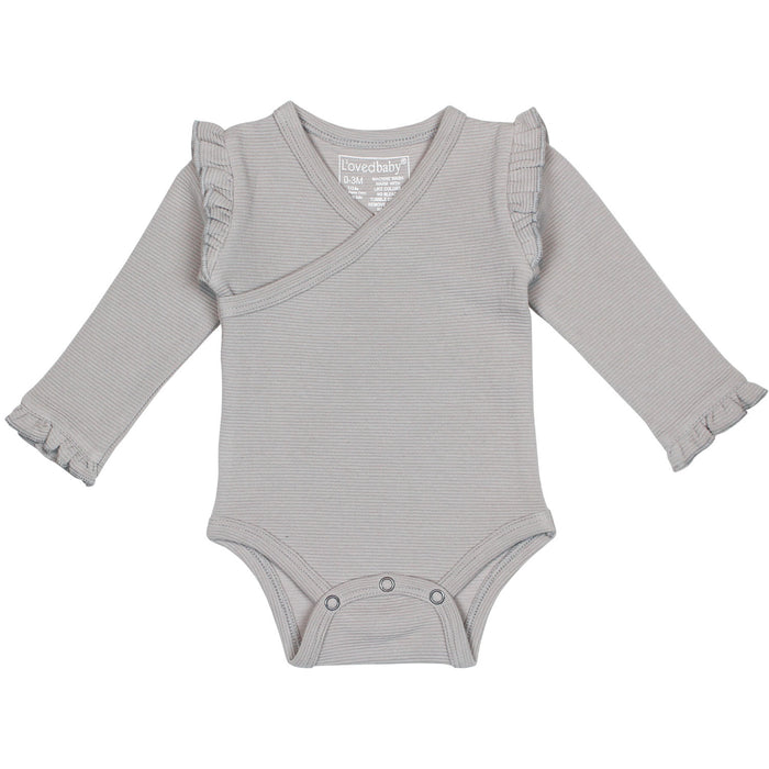 L'ovedbaby Organic Corduroy Ruffle Wrap Bodysuit - Fog