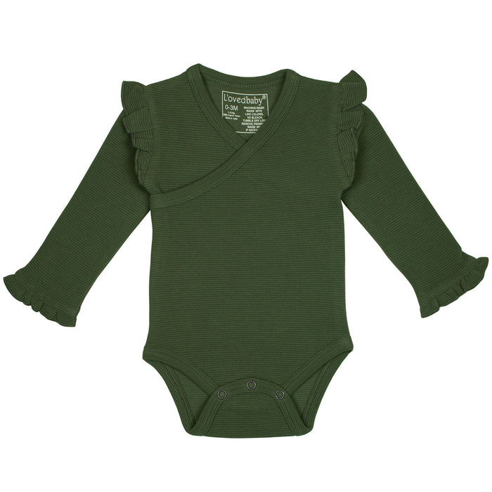 L'ovedbaby Organic Corduroy Ruffle Wrap Bodysuit - Forest