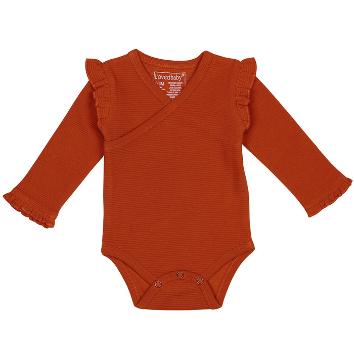 L'ovedbaby Organic Corduroy Ruffle Wrap Bodysuit - Paprika