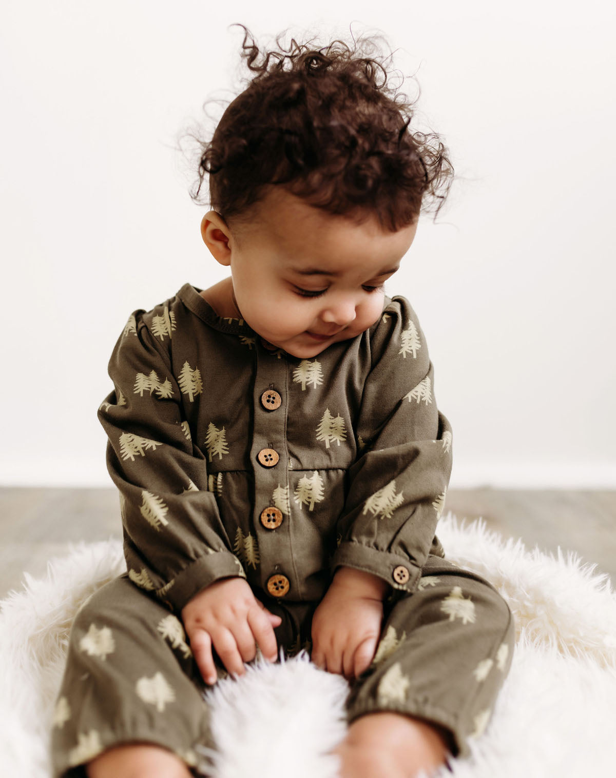 City Mouse Long Button Romper - Olive