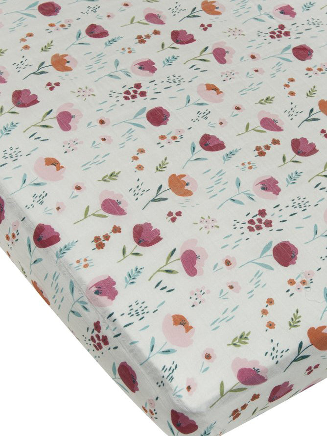 Loulou Lollipop Bamboo Muslin Fitted Crib Sheet - Rosey Bloom