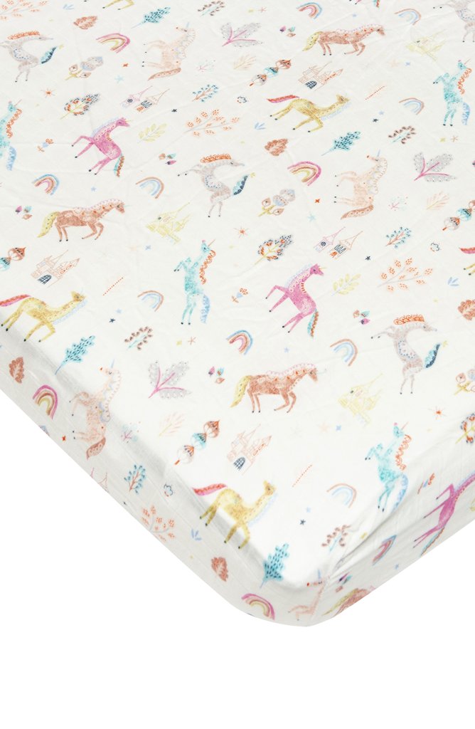 Loulou Lollipop Bamboo Muslin Fitted Crib Sheet - Unicorn Dream