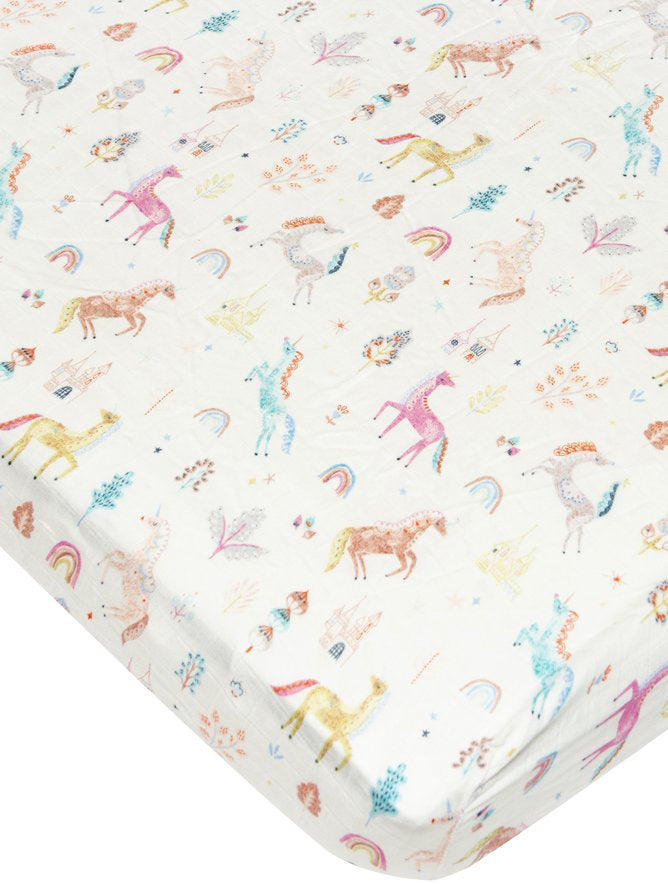 Loulou Lollipop Bamboo Muslin Fitted Crib Sheet - Unicorn Dream