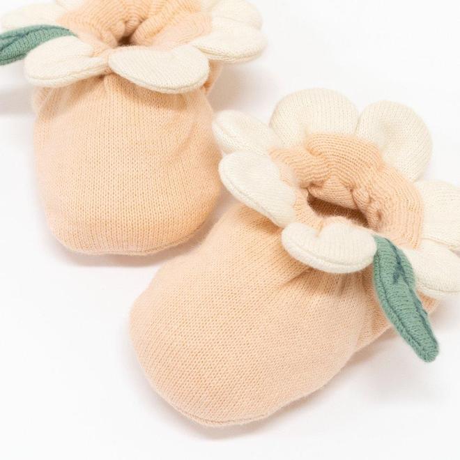 Meri Meri Organic Baby Booties Peach Daisy