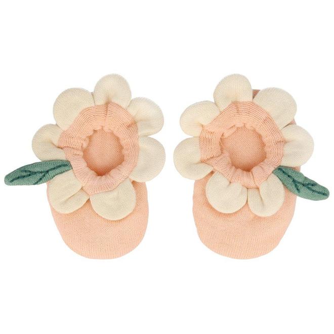 Meri Meri Organic Baby Booties Peach Daisy