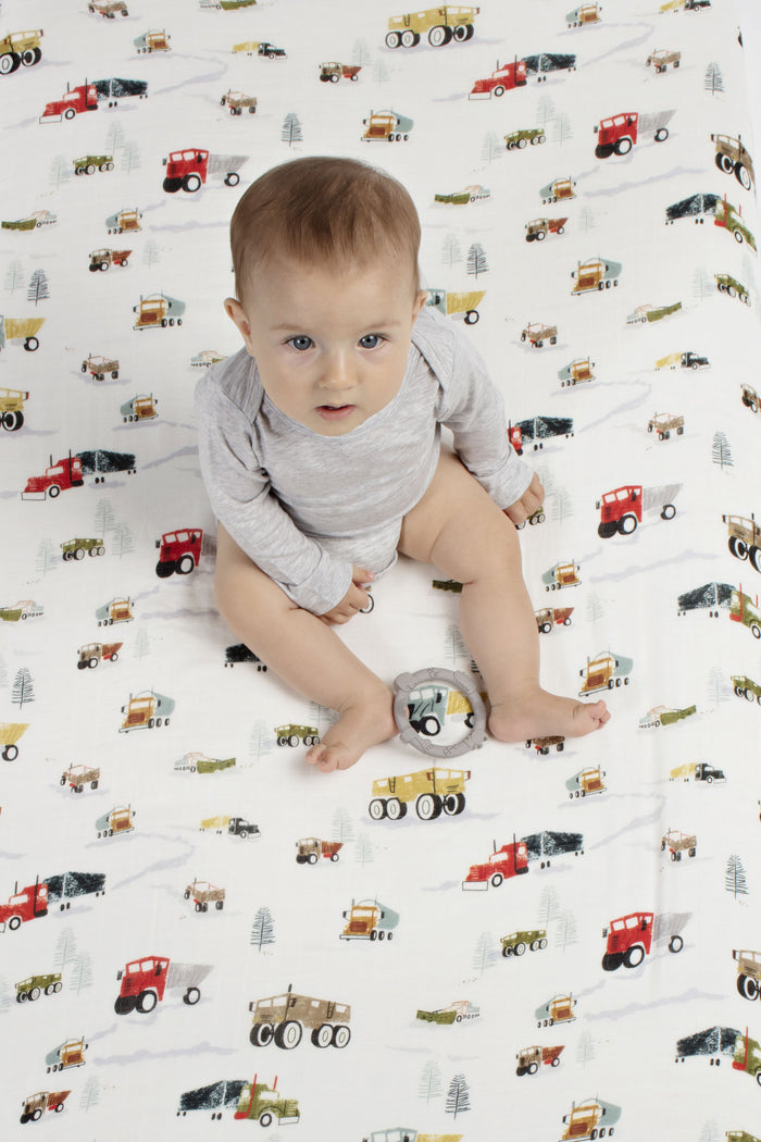 Loulou Lollipop Bamboo Muslin Fitted Crib Sheet - Happy Trucks