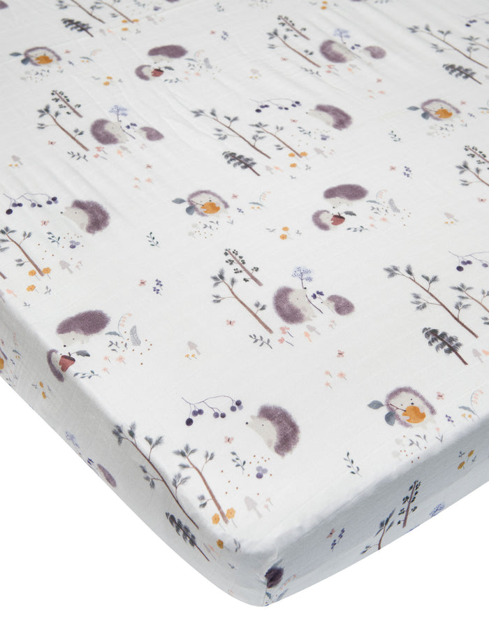 Loulou Lollipop Bamboo Muslin Fitted Crib Sheet - Hedgehogs