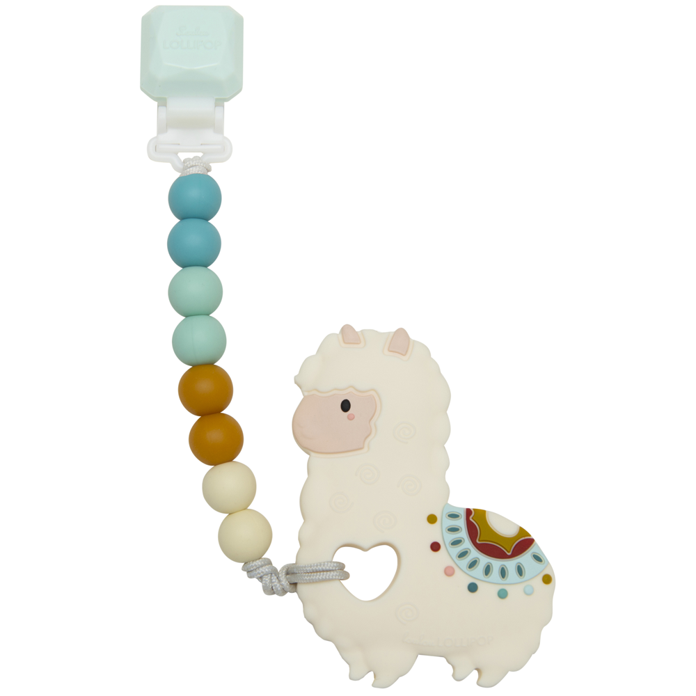 Loulou Lollipop Silicone Baby Teether and Holder Set - Llama