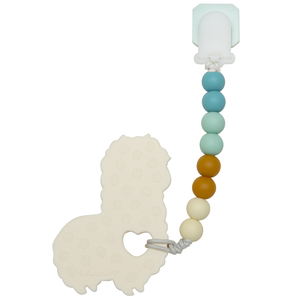 Loulou Lollipop Silicone Baby Teether and Holder Set - Llama