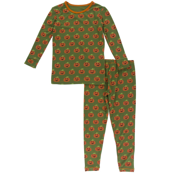 KicKee Pants Long Sleeve Pajama Set - Moss Jack O'Lantern