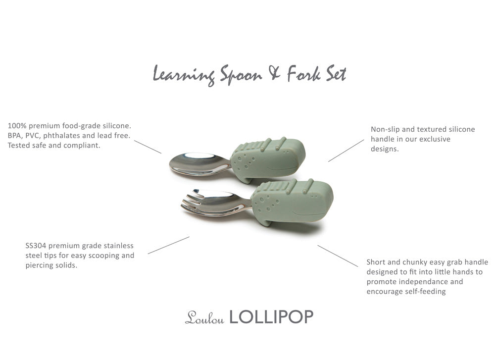 Loulou Lollipop Toddler Learning Spoon And Fork Set - Alligator