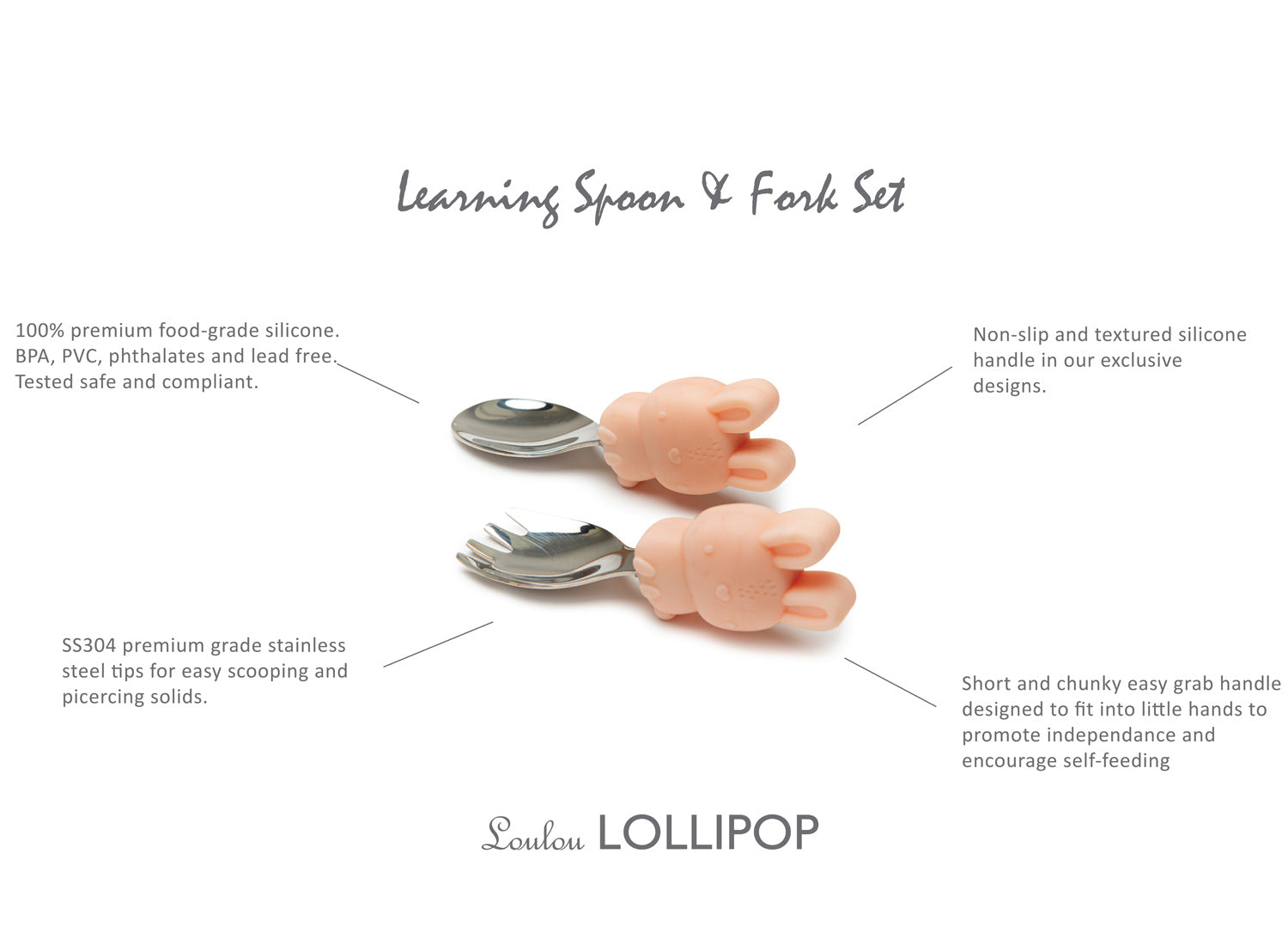 Loulou Lollipop Toddler Learning Spoon And Fork Set - Bunny