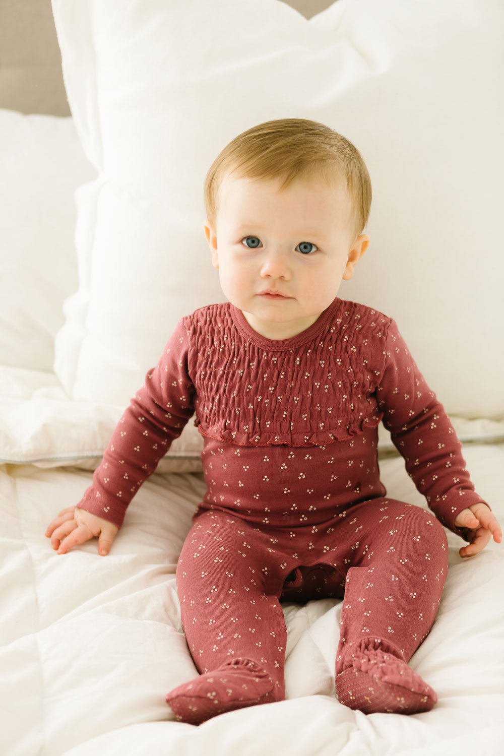 L'ovedbaby Organic Smocked Baby Footie - Appleberry Dots