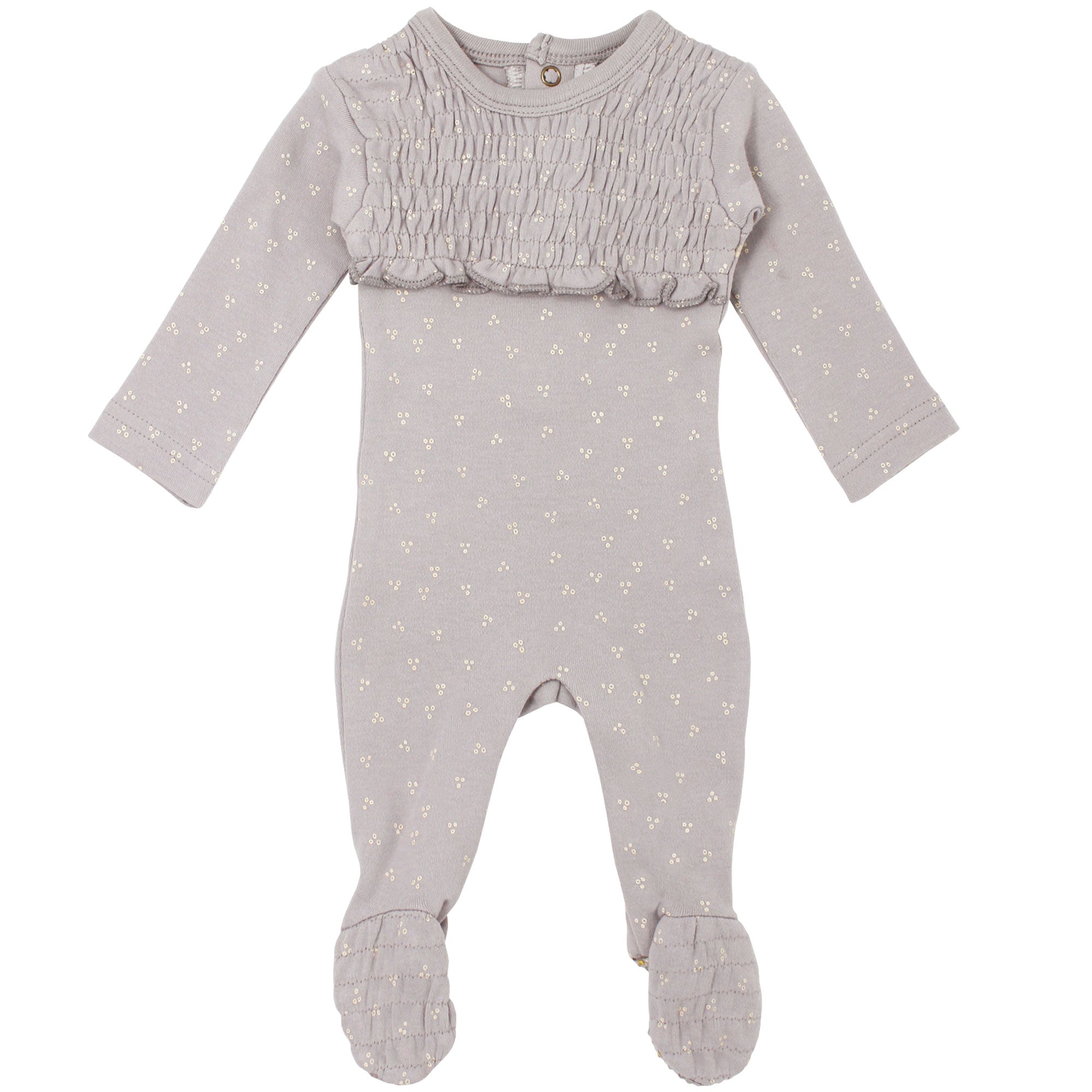 L'ovedbaby Organic Smocked Baby Footie - Fog Dots