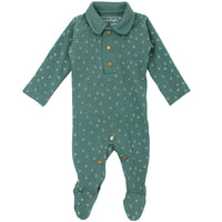 L'ovedbaby Organic Polo Baby Footie - Spruce Dots