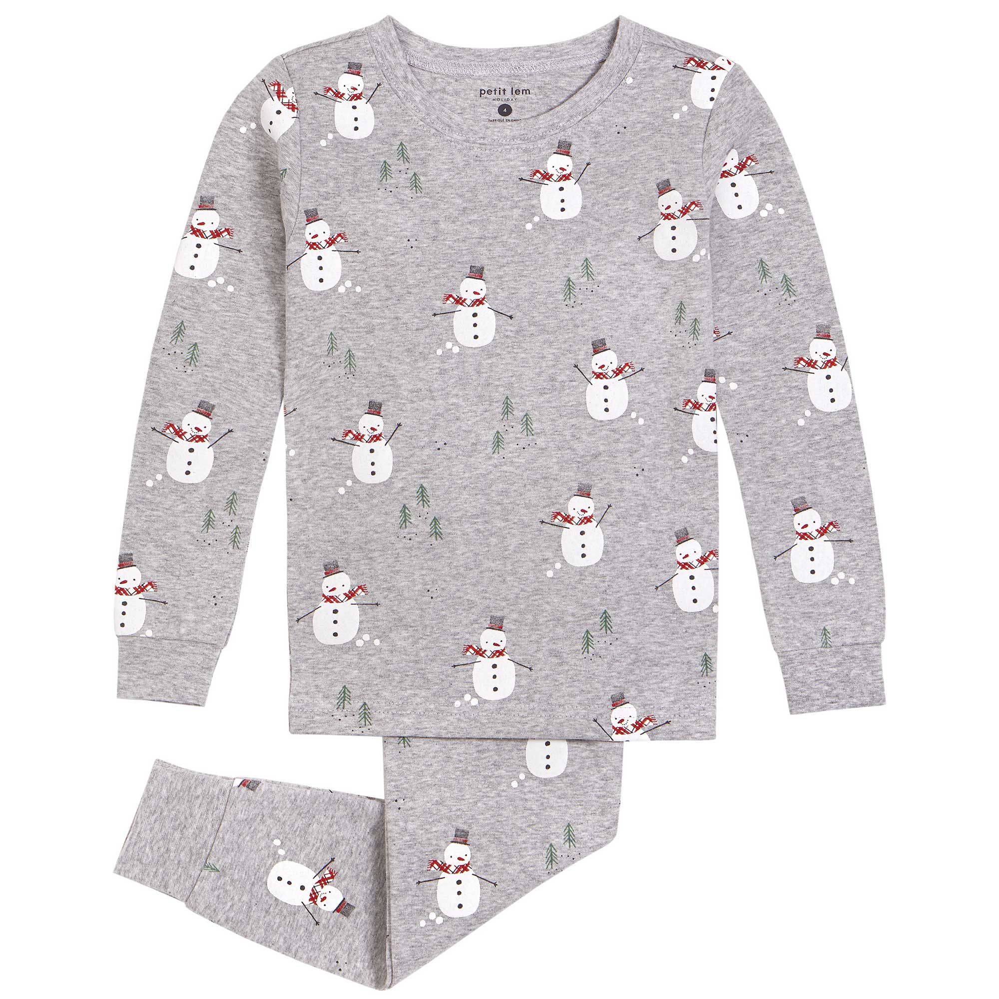 Petit Lem Holiday Organic Cotton Kids Pajama Set - Merry Snowmen