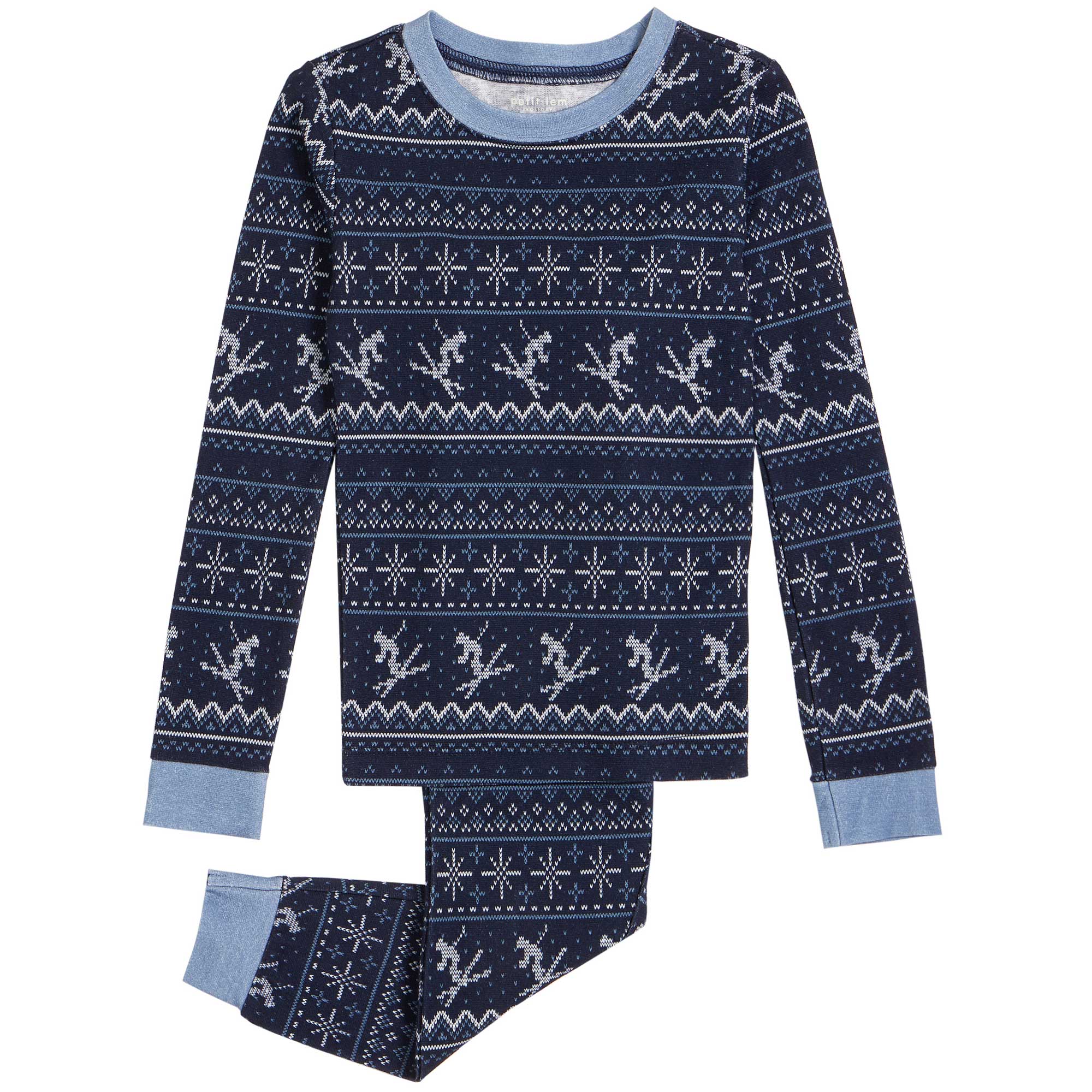 Petit Lem Holiday Organic Cotton Kids Pajama Set - Navy Alpine Fairisle