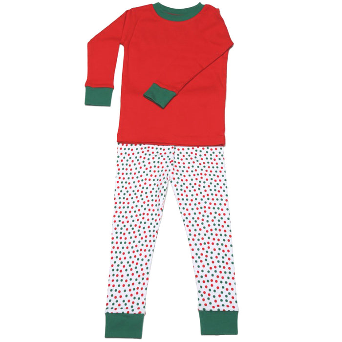 New Jammies Organic Long Sleeve Pajama Set Christmas Dots 