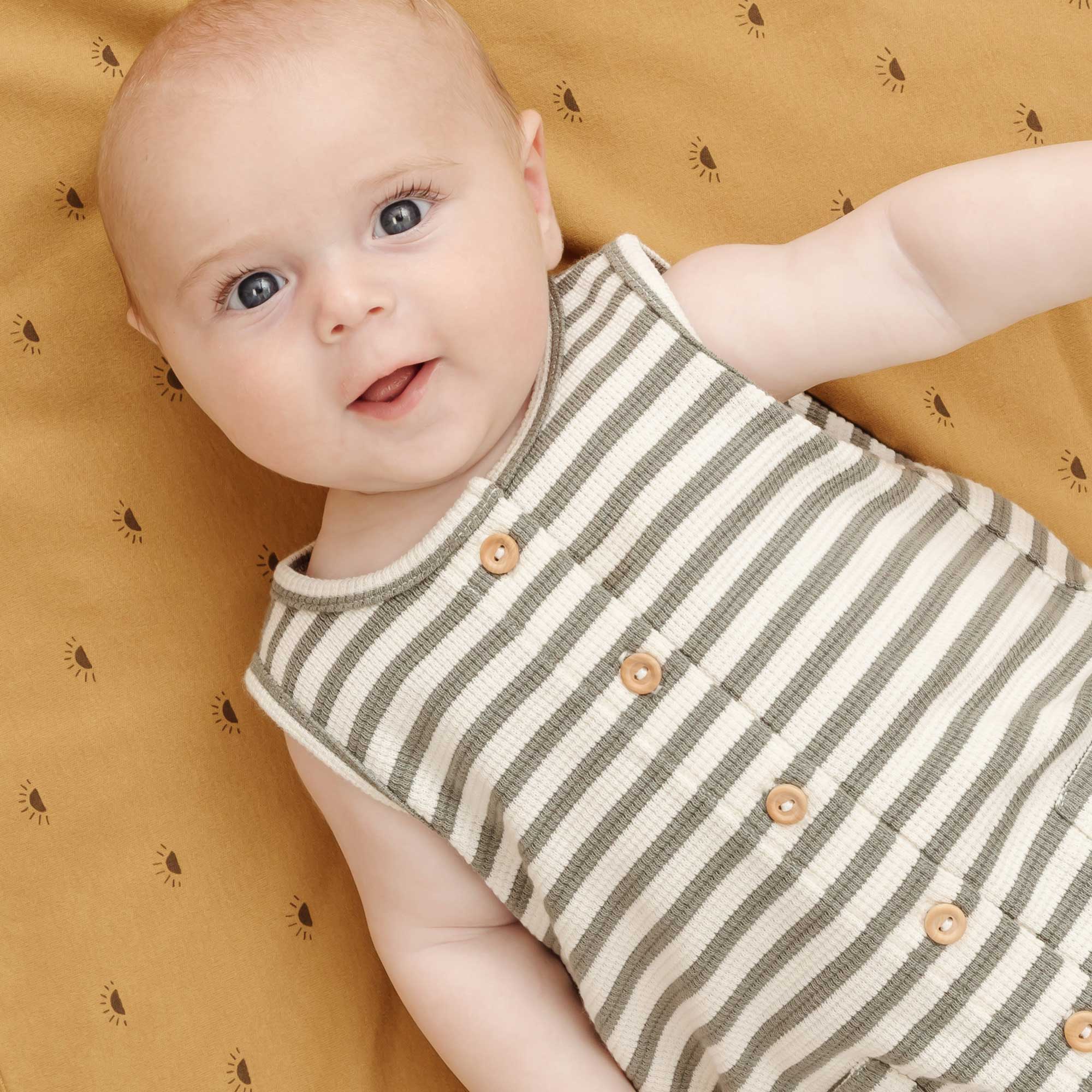 Quincy Mae Organic Waffle Sleeveless Jumpsuit - Spruce Stripe